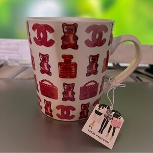 Amanda Greenwood Art Coffee Mug Chanel Logo Purse Teddy Bear Red & White NWT